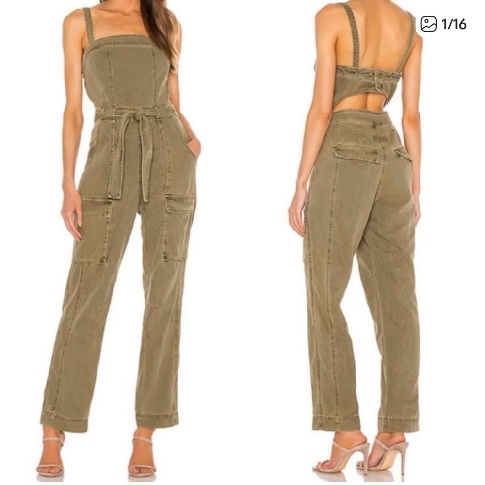 Free People Olive Jumpsuit with Tie Waist